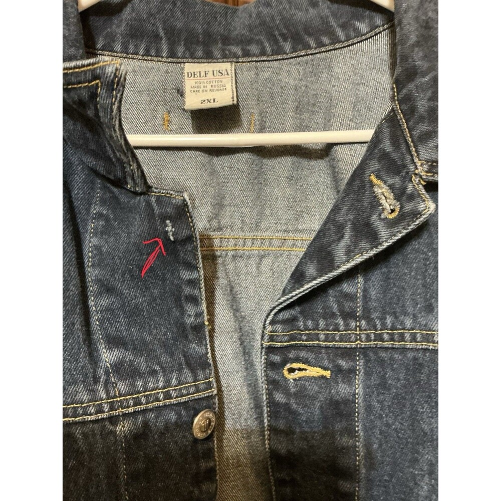 Vtg Delf USA Denim Trucker Jacket Mens 2XL Blue Jean Hip Hop Streetwear READ - Picture 4 of 4